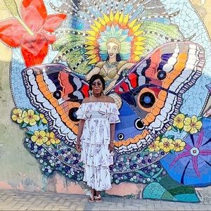 Nichole Lynel Pleated Tiered Floral Off-Shoulder Maxi Dress